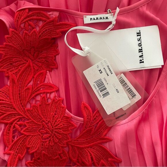 New P.A.R.O.S.H. pink accordion pleated knee length dress size 4 XS oversized - Picture 4 of 14